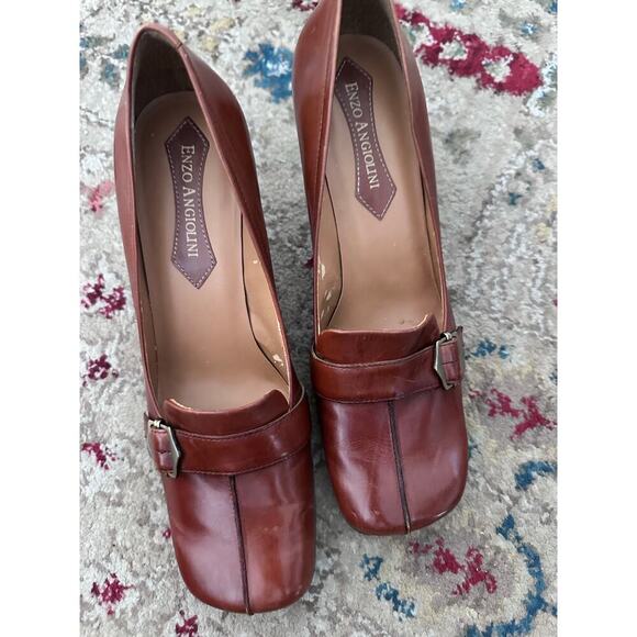 Vintage Enzo Angiolini Eadanette Brown Leather Low Loafer Pumps Heels Size 8.5 - Picture 2 of 12